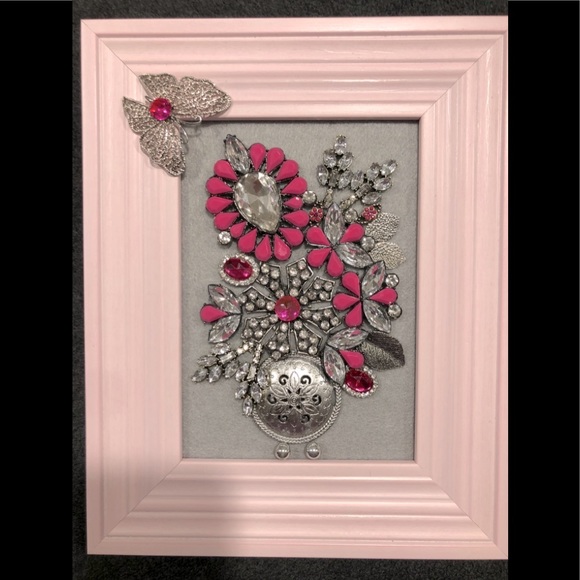 FRAMED JEWELRY ART COLLAGE “PINK PERFECTION” OOAK! - Picture 10 of 10